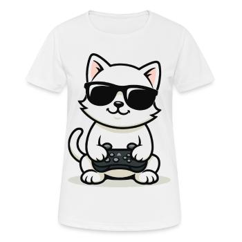 Gamer Cat Coolness - Frauen T-Shirt atmungsaktiv - Weiß - Vorne - AI Model Female 172 dark (172cm)