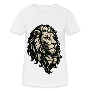 Heraldischer Löwenkopf Vintage Linolschnitt Stil - Frauen T-Shirt atmungsaktiv - Weiß - Vorne - AI Model Female 172 dark (172cm)