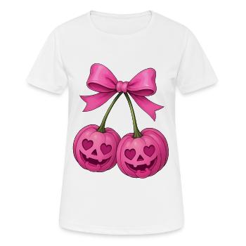 Rosa Kirschkürbisse, Halloween Kürbiskirschen - Frauen T-Shirt atmungsaktiv - Weiß - Vorne - AI Model Female 172 dark (172cm)