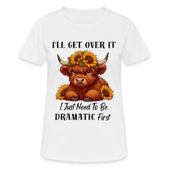 Ich muss erst einmal dramatisch sein, Highland Cow - Frauen T-Shirt atmungsaktiv - Weiß - Vorne - AI Model Female 172 dark (172cm)