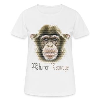 Schimpansengesicht – 99% Mensch 1% Wild - Frauen T-Shirt atmungsaktiv - Weiß - Vorne - AI Model Female 172 dark (172cm)