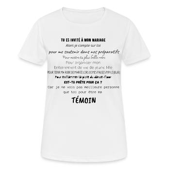 témoin de mariage  - T-shirt respirant Femme - blanc - Devant - AI Model Female 172 dark (172cm)
