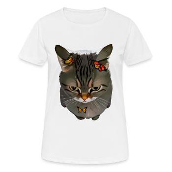 Wütende Katze Flugzeug Ohren mit Schmetterlingen Ai Art - Frauen T-Shirt atmungsaktiv - Weiß - Vorne - AI Model Female 172 dark (172cm)