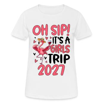 Flamant rose avec du vin et un chapeau - T-shirt respirant Femme - blanc - Devant - AI Model Female 172 dark (172cm)