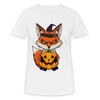 Halloween fox with pumpkin: cartoon illustration - Women's Breathable T-Shirt - white - Front - AI Model Female 172 dark (172cm)