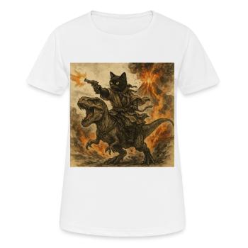 Chat samouraï chevauchant un dinosaure en éruption volcanique - T-shirt respirant Femme - blanc - Devant - AI Model Female 172 dark (172cm)