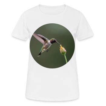 Hummingbird and Blossom Nature Illustration - Women's Breathable T-Shirt - white - Front - AI Model Female 172 dark (172cm)