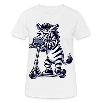 Lustiges Zebra Langeweile Genervt Cartoon Roller - Frauen T-Shirt atmungsaktiv - Weiß - Vorne - AI Model Female 172 dark (172cm)