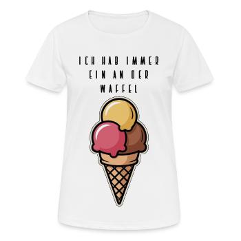 Eine an der Waffel - lustige sprüche - Frauen T-Shirt atmungsaktiv - Weiß - Vorne - AI Model Female 172 dark (172cm)
