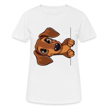 Cute Dachshund Looking Out Cartoon Animal Graphic - Women's Breathable T-Shirt - white - Front - AI Model Female 172 dark (172cm)