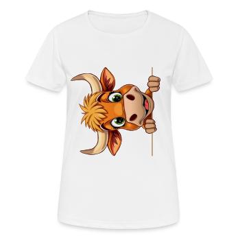 Cute cow looking out cartoon animal illustration - Women's Breathable T-Shirt - white - Front - AI Model Female 172 dark (172cm)