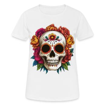 Schädel la Catrina mit Blumen - Frauen T-Shirt atmungsaktiv - Weiß - Vorne - AI Model Female 172 dark (172cm)