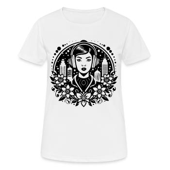 Silence calme et mélancolique – femme, écouteurs, pose - T-shirt respirant Femme - blanc - Devant - AI Model Female 172 dark (172cm)