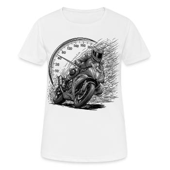 Biker, der von Geschwindigkeit angetrieben wird - Frauen T-Shirt atmungsaktiv - Weiß - Vorne - AI Model Female 172 dark (172cm)