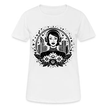 Underground Szene Passage – Frau mit Kopfhörer - Frauen T-Shirt atmungsaktiv - Weiß - Vorne - AI Model Female 172 dark (172cm)