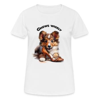 Sheltie Welpe Schuhdieb - Geschenk Hunde Mama - Frauen T-Shirt atmungsaktiv - Weiß - Vorne - AI Model Female 172 dark (172cm)
