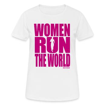 WOMEN RUN THE WORLD - Rosa Damenläufer-Design - Frauen T-Shirt atmungsaktiv - Weiß - Vorne - AI Model Female 172 dark (172cm)