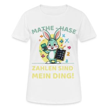 Mathe-Hase mit Taschenrechner und Tafel - Frauen T-Shirt atmungsaktiv - Weiß - Vorne - AI Model Female 172 dark (172cm)
