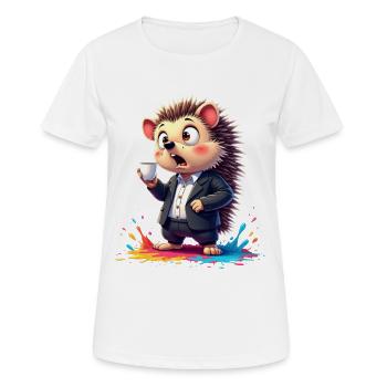 Business-Hedgehog mit Kaffeetasse - Frauen T-Shirt atmungsaktiv - Weiß - Vorne - AI Model Female 172 dark (172cm)