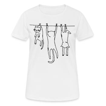 Chats mouillés sur la corde à linge - T-shirt respirant Femme - blanc - Devant - AI Model Female 172 dark (172cm)