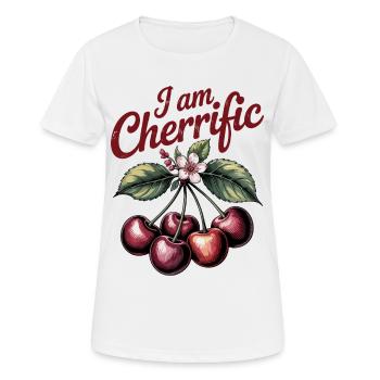 I Am Cherrific – Boho Kirschen Wortspiel Vintage - Frauen T-Shirt atmungsaktiv - Weiß - Vorne - AI Model Female 172 dark (172cm)