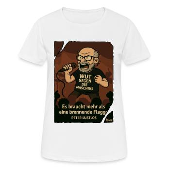 Protestierender Peter Lustlos mit Mikrofon - Frauen T-Shirt atmungsaktiv - Weiß - Vorne - AI Model Female 172 dark (172cm)