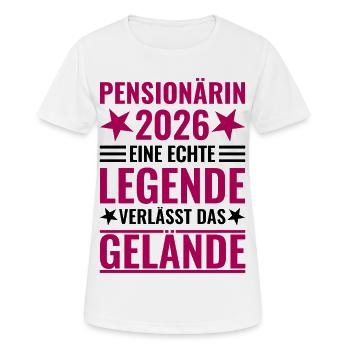 Pensionärin 2026 Eine Legende verlässt das Gelände - Frauen T-Shirt atmungsaktiv - Weiß - Vorne - AI Model Female 172 dark (172cm)