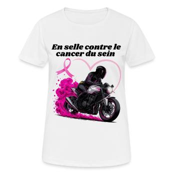 Damenmotorrad im Sattel gegen Brustkrebs - Frauen T-Shirt atmungsaktiv - Weiß - Vorne - AI Model Female 172 dark (172cm)
