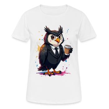 Élégant imprimé hibou dans le style business et café - T-shirt respirant Femme - blanc - Devant - AI Model Female 172 dark (172cm)