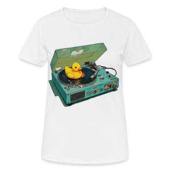Gummiente auf Plattenspieler - Frauen T-Shirt atmungsaktiv - Weiß - Vorne - AI Model Female 172 dark (172cm)