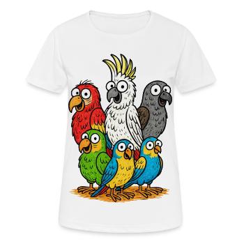 Lebendige Papageienbande Illustration - Frauen T-Shirt atmungsaktiv - Weiß - Vorne - AI Model Female 172 dark (172cm)