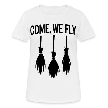 Komm, wir fliegen – Hexenbesen - Frauen T-Shirt atmungsaktiv - Weiß - Vorne - AI Model Female 172 dark (172cm)