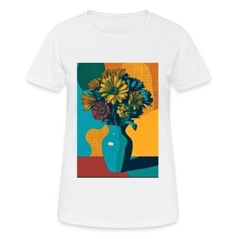 Pop Art Blumen auf blauer Vase - Frauen T-Shirt atmungsaktiv - Weiß - Vorne - AI Model Female 172 dark (172cm)