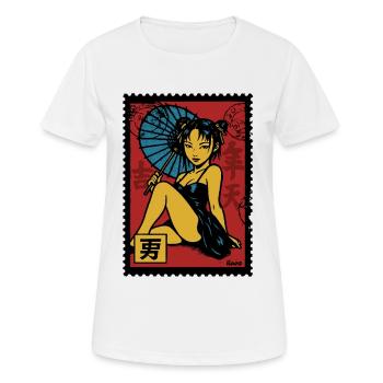 Geisha mit Sonnenschirm-Illustration - Frauen T-Shirt atmungsaktiv - Weiß - Vorne - AI Model Female 172 dark (172cm)