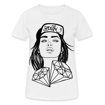 Frau mit Diamanten – Line Art Porträt soulfri - Frauen T-Shirt atmungsaktiv - Weiß - Vorne - AI Model Female 172 dark (172cm)