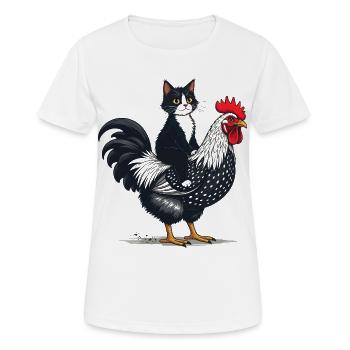 Katze und Hahn Fusion Illustriert - Frauen T-Shirt atmungsaktiv - Weiß - Vorne - AI Model Female 172 dark (172cm)
