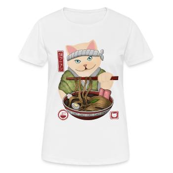 Adorable Cat Connoisseur Noodle Bowl - Women's Breathable T-Shirt - white - Front - AI Model Female 172 dark (172cm)