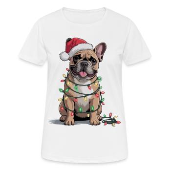 Festliche Bulldogge mit Weihnachtslichtern - Frauen T-Shirt atmungsaktiv - Weiß - Vorne - AI Model Female 172 dark (172cm)