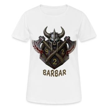 D20 with Axes & Horned Helmet – Barbarian Fantasy Dice - Women's Breathable T-Shirt - white - Front - AI Model Female 172 dark (172cm)