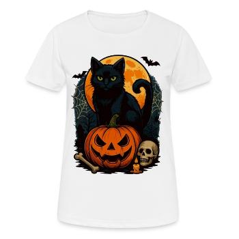 Scary Halloween cat with pumpkin Halloween - Women's Breathable T-Shirt - white - Front - AI Model Female 172 dark (172cm)