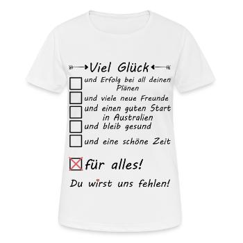 Quelqu’un qui va en Australie Bonne chance - T-shirt respirant Femme - blanc - Devant - AI Model Female 172 dark (172cm)