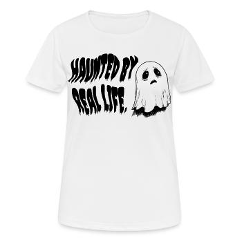 Haunted by Real Life | Sad Ghost Design - Frauen T-Shirt atmungsaktiv - Weiß - Vorne - AI Model Female 172 dark (172cm)
