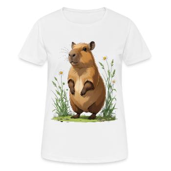 Capybara in the Marguerite Flower Field - Women's Breathable T-Shirt - white - Front - AI Model Female 172 dark (172cm)