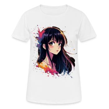 Anime-Girl mit Farbexplosion - Frauen T-Shirt atmungsaktiv - Weiß - Vorne - AI Model Female 172 dark (172cm)