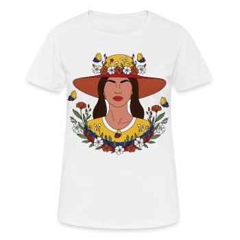 Fleurs Sauvages Fille Colombienne Fleurs - T-shirt respirant Femme - blanc - Devant - AI Model Female 172 dark (172cm)