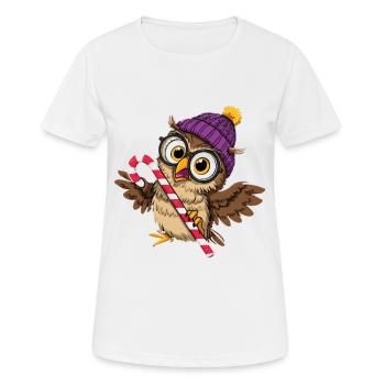 Cute owls with winter hat and candy cane - Women's Breathable T-Shirt - white - Front - AI Model Female 172 dark (172cm)