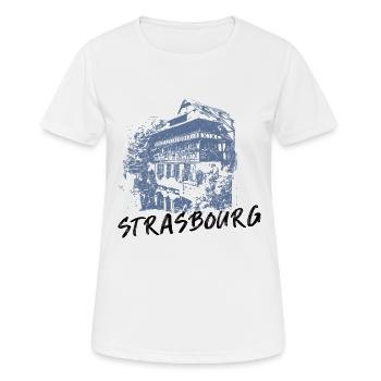 Façades typiques de Strasbourg en bleu monochrome - T-shirt respirant Femme - blanc - Devant - AI Model Female 172 dark (172cm)