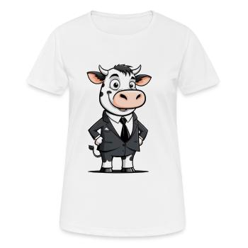 Cow in black suit and tie - Women's Breathable T-Shirt - white - Front - AI Model Female 172 dark (172cm)