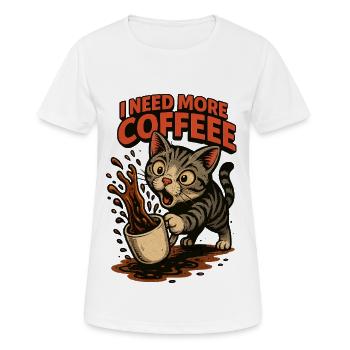 Kaffee Verlangen Katze Cartoon-Kaffee Katze Raserei - Frauen T-Shirt atmungsaktiv - Weiß - Vorne - AI Model Female 172 dark (172cm)