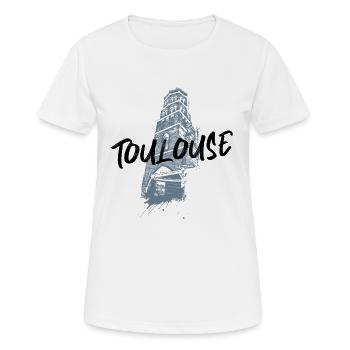 Illustration monochrome Toulouse Saint-Nicolas - T-shirt respirant Femme - blanc - Devant - AI Model Female 172 dark (172cm)